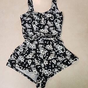 VINTAGE Blair Tie Waist Swim Romper One Piece Floral Swimsuit Beach Retro  Sz12